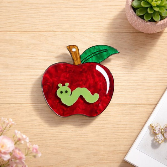 Apple Pin with Worm