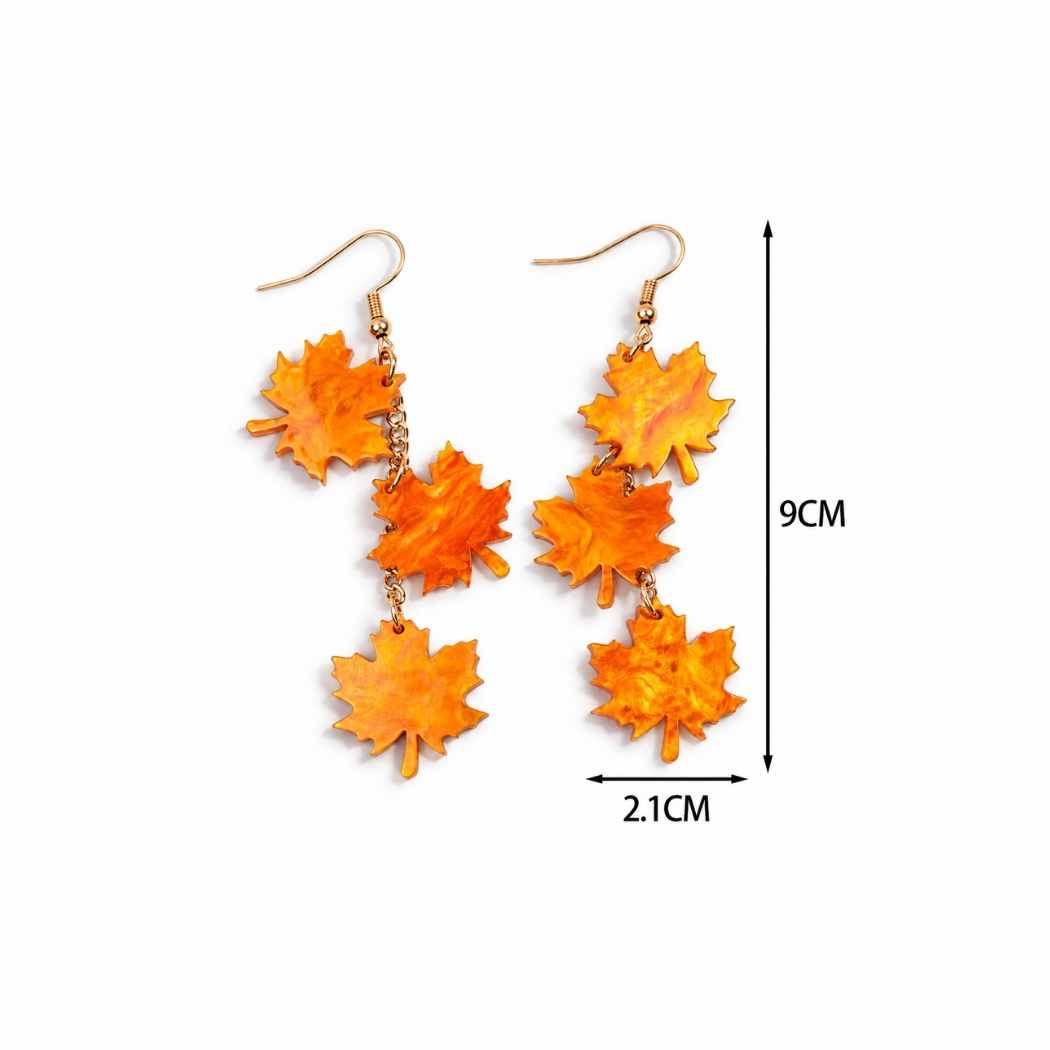 Autumn Maple Leaf Dangle Earrings – Orange Acrylic Fall Statement Earrings