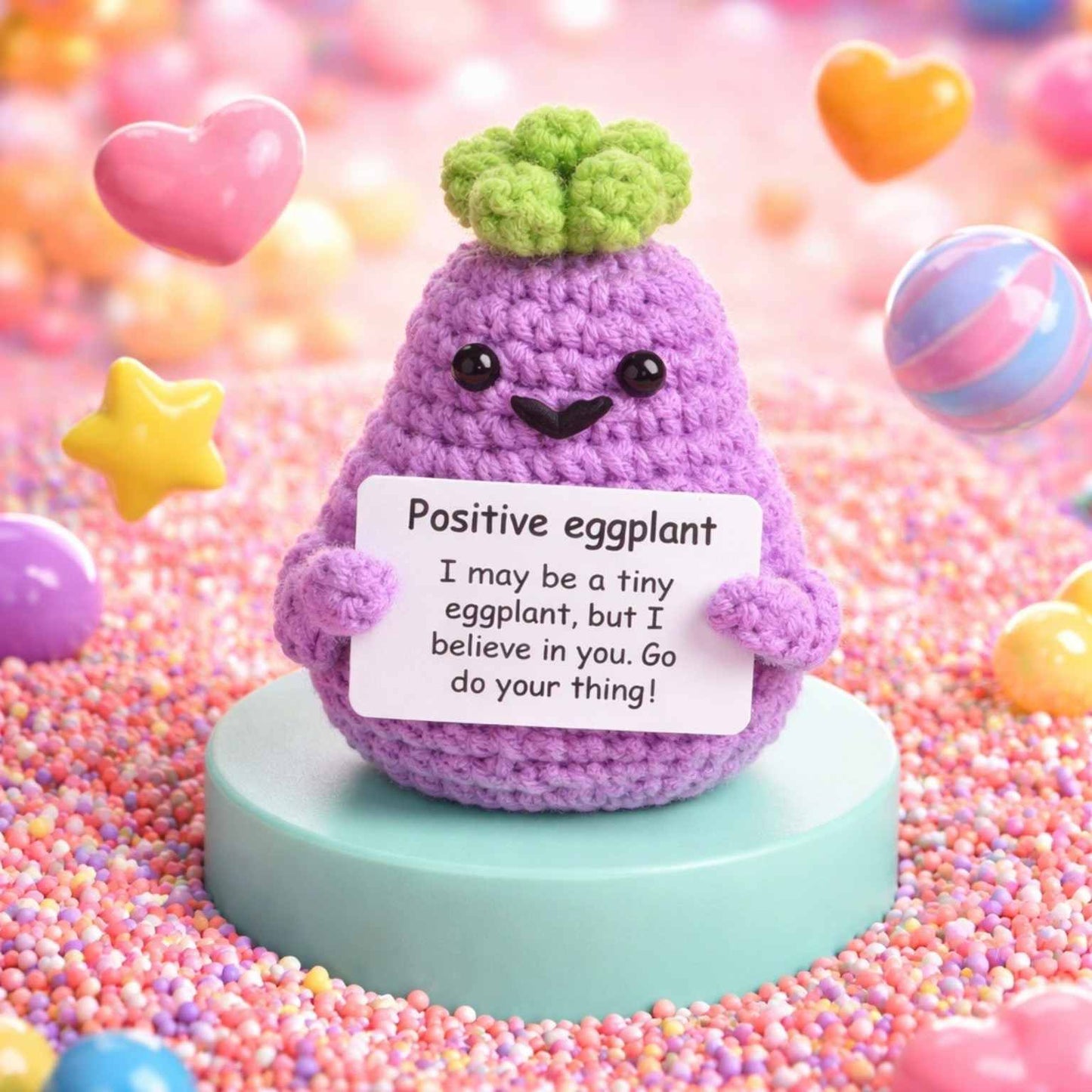 Ernie the Eggplant Crochet Stuffed Animal with Positive Affirmation