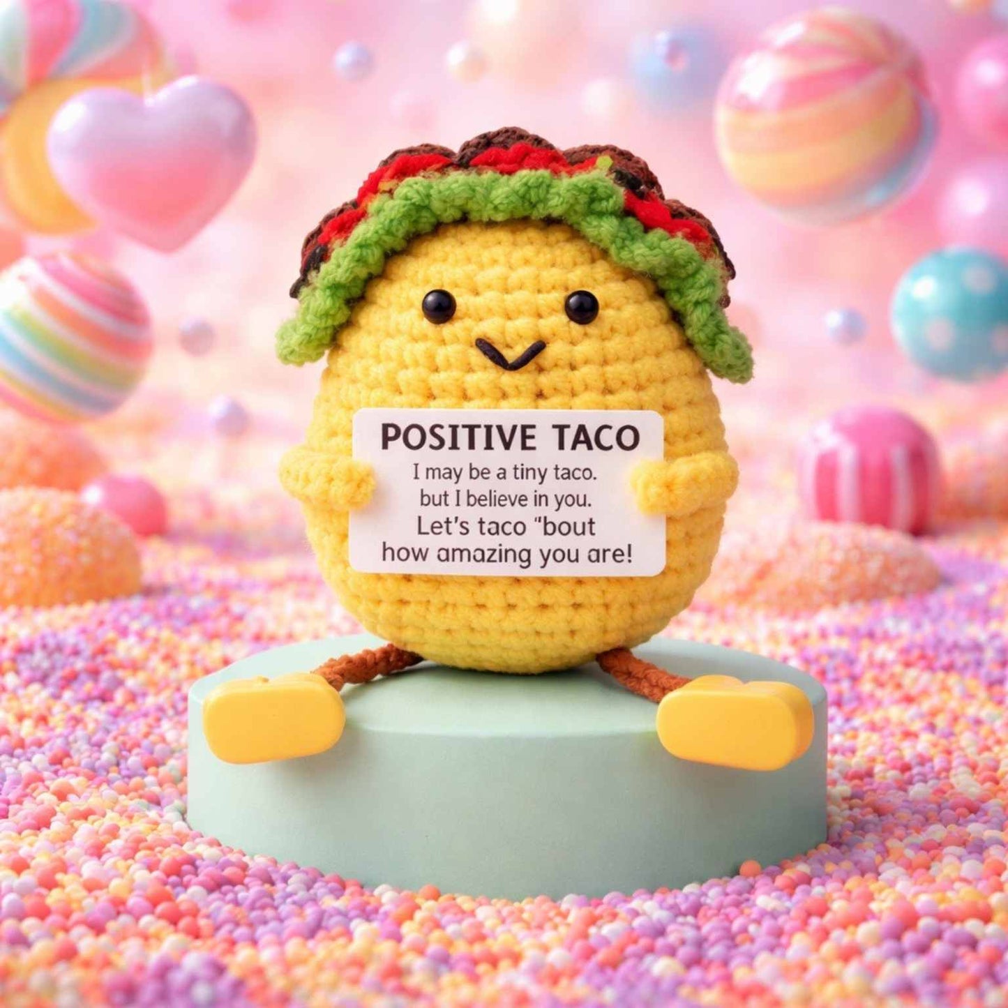 Tova the Taco Crochet Stuffed Animal with Positive Affirmation