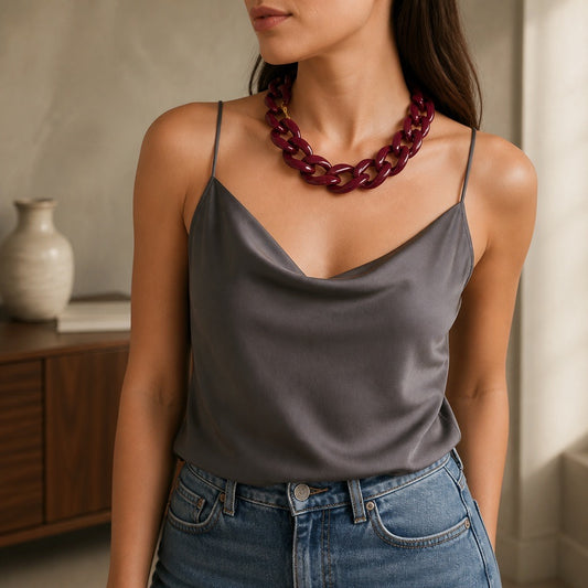 Bold Burgundy Cuban Link Chunky Chain Necklace