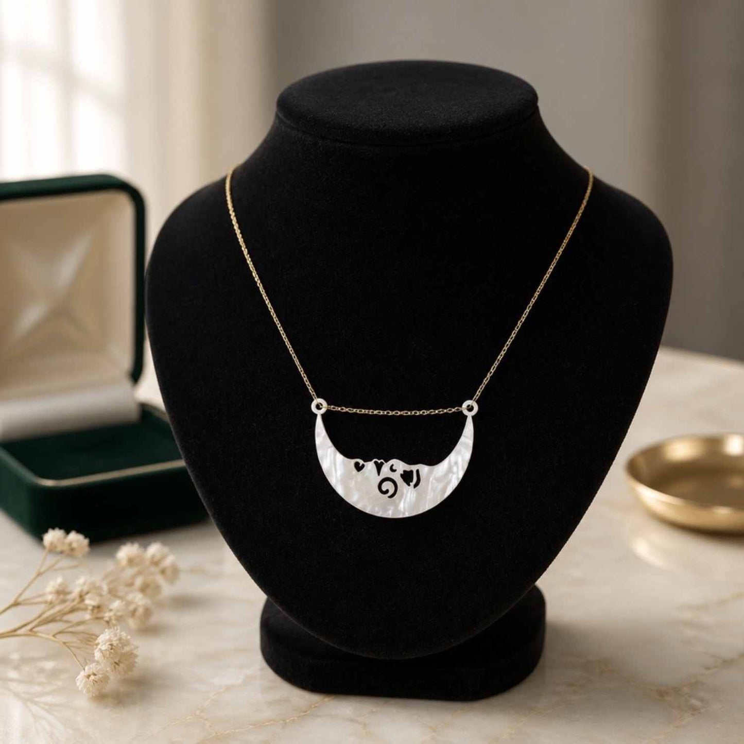 Midnight Moonstuck Necklace โ Pearl Acrylic Celestial Statement Pendant