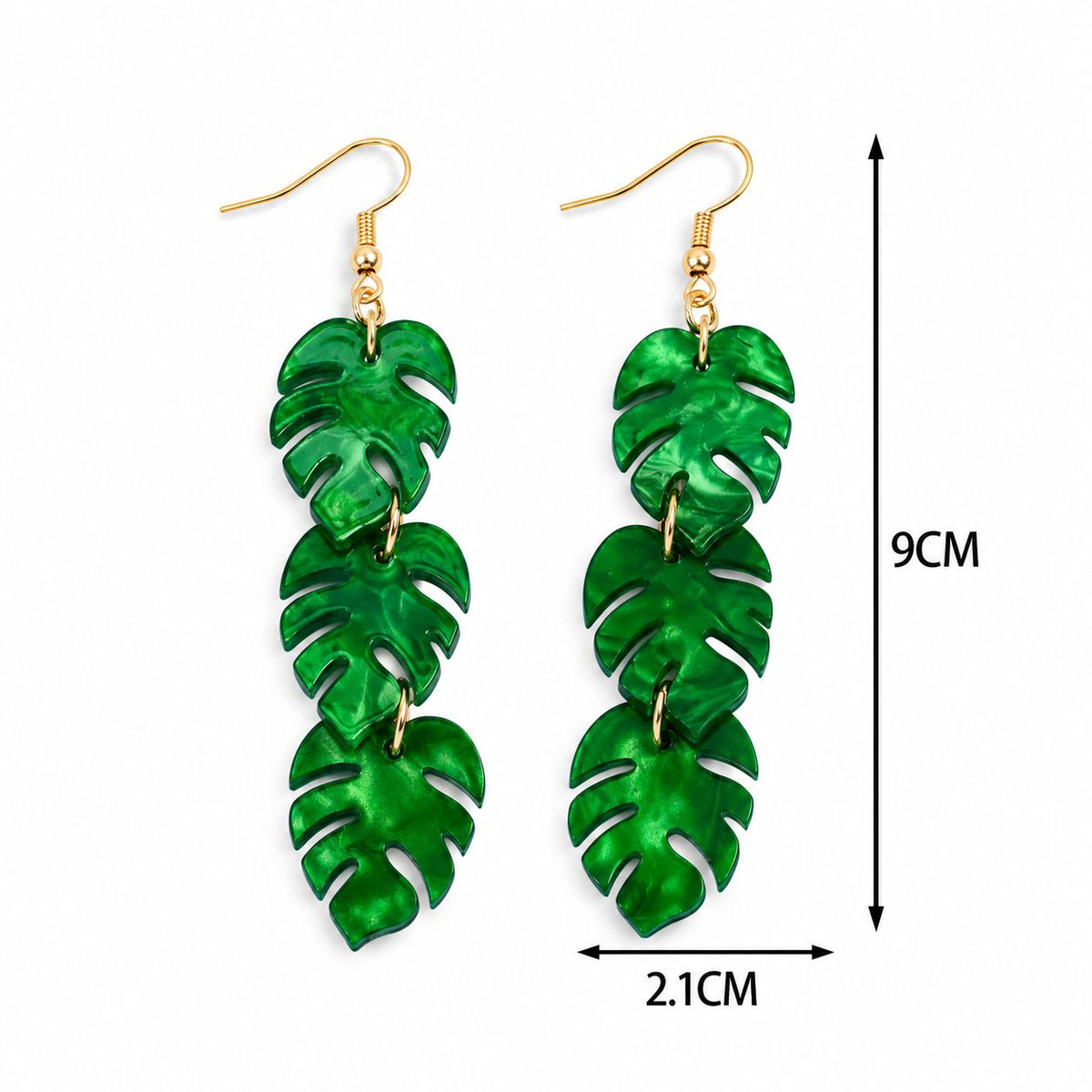 Tropical Crush – Green Monstera Leaf Dangle Earrings