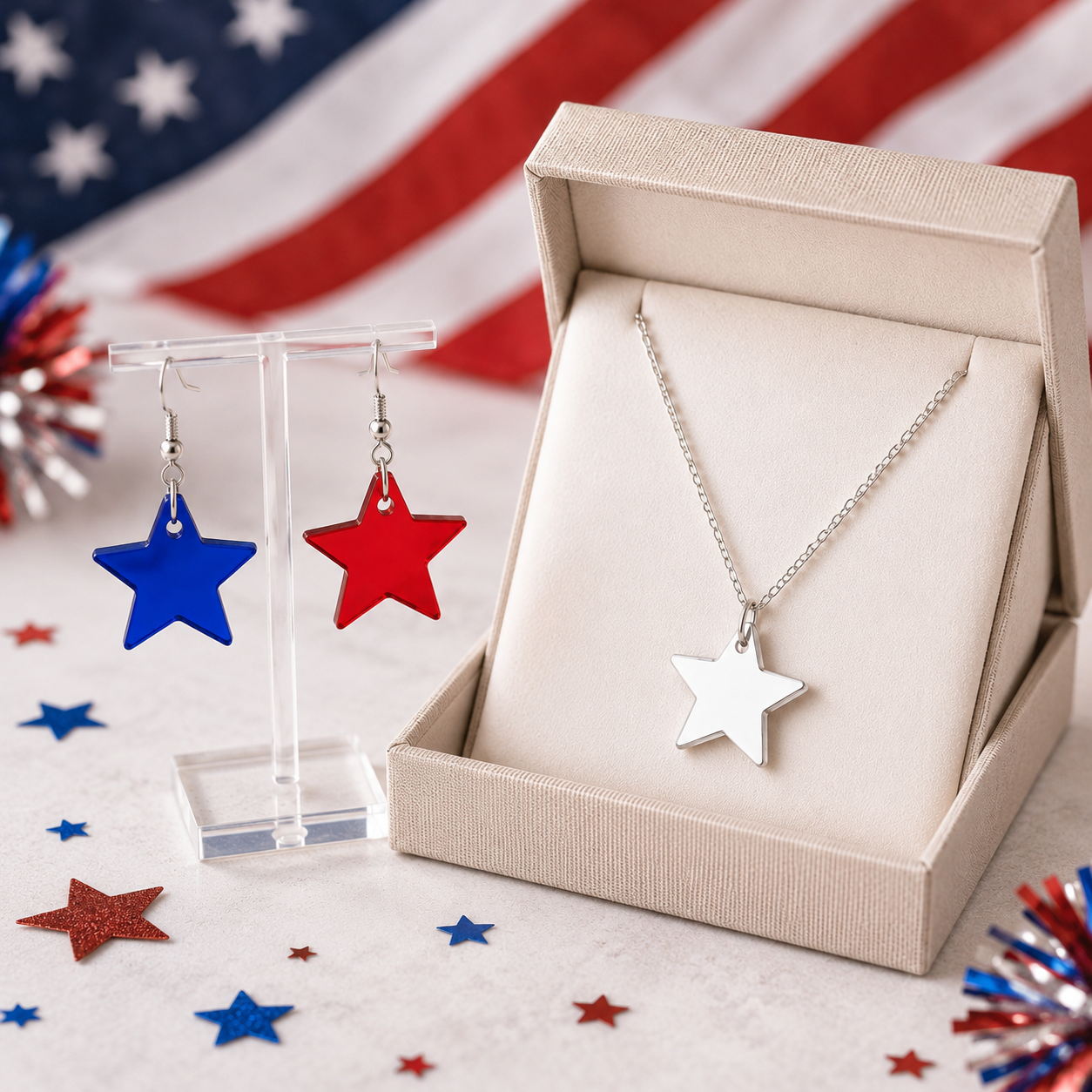 Stars & Stripes Necklace & Earrings Set