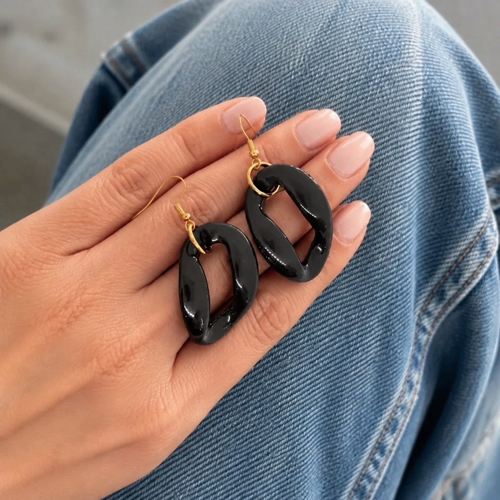 Black Cuban Link Earrings