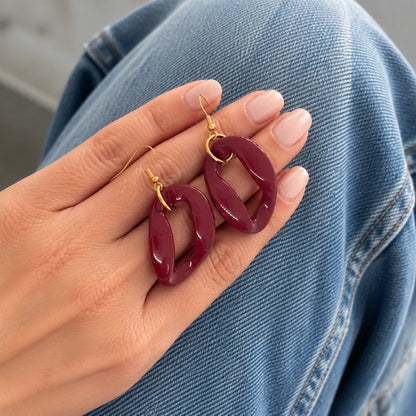 Burgundy Cuban Link Earrings