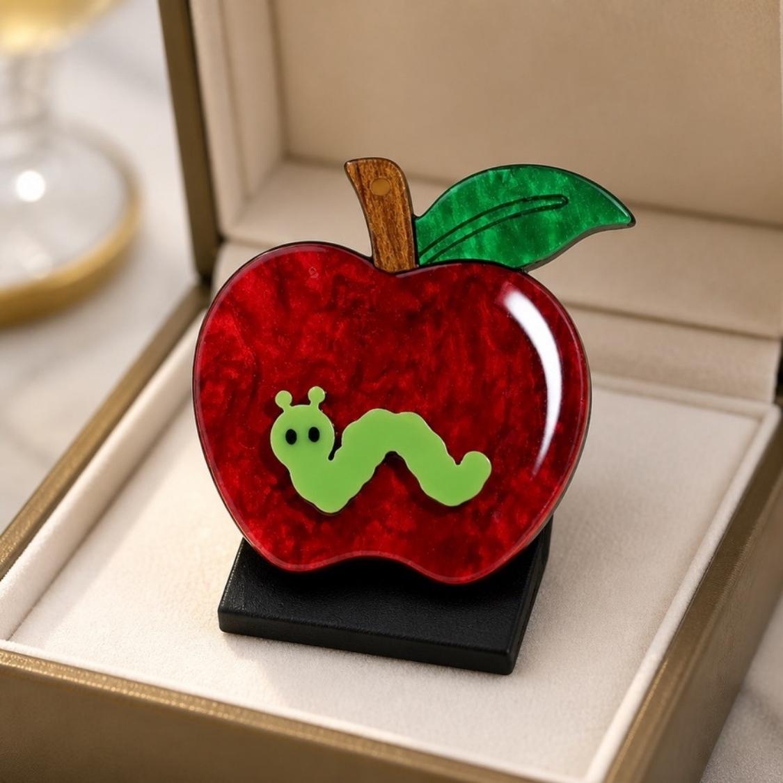 Apple Pin with Worm