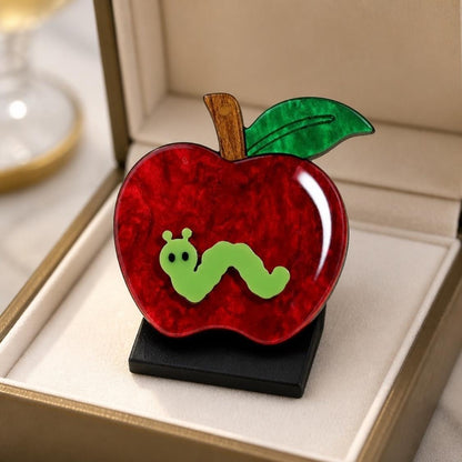Apple Pin with Worm