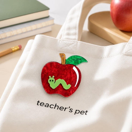 Apple Pin with Worm