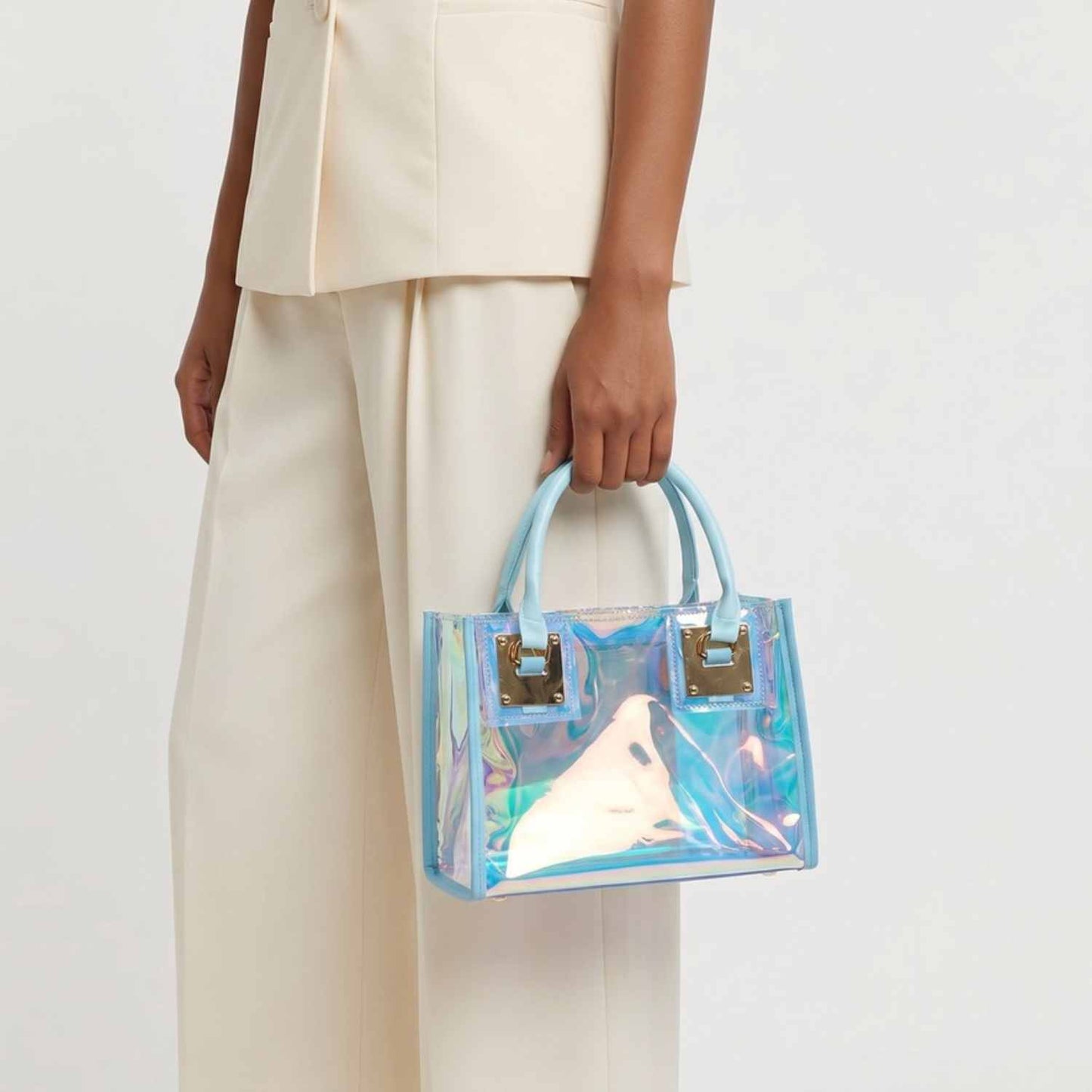 Aura Glow Mini Tote Bag – Iridescent Clear Statement Purse with Matching Pouch