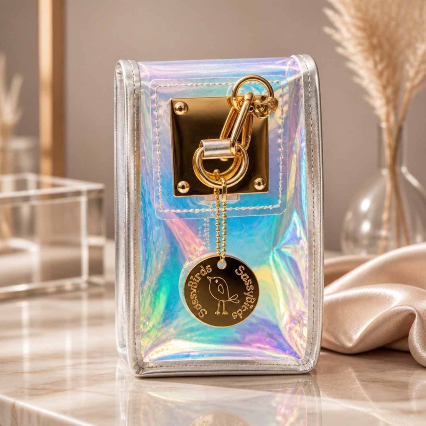 Aura Glow Mini Tote Bag – Iridescent Clear Statement Purse with Matching Pouch