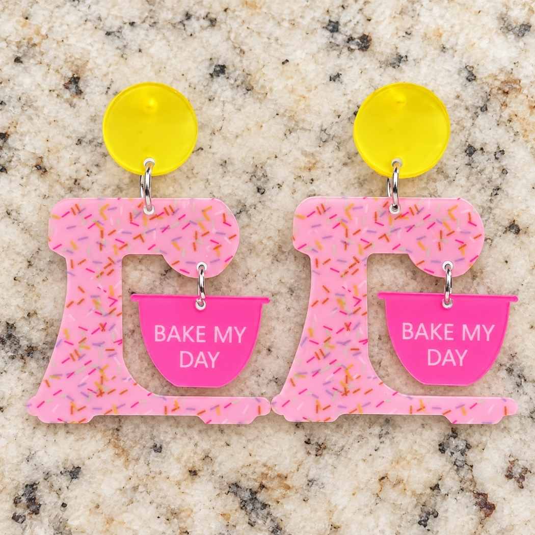 Novelty baker earrings in pink acrylic