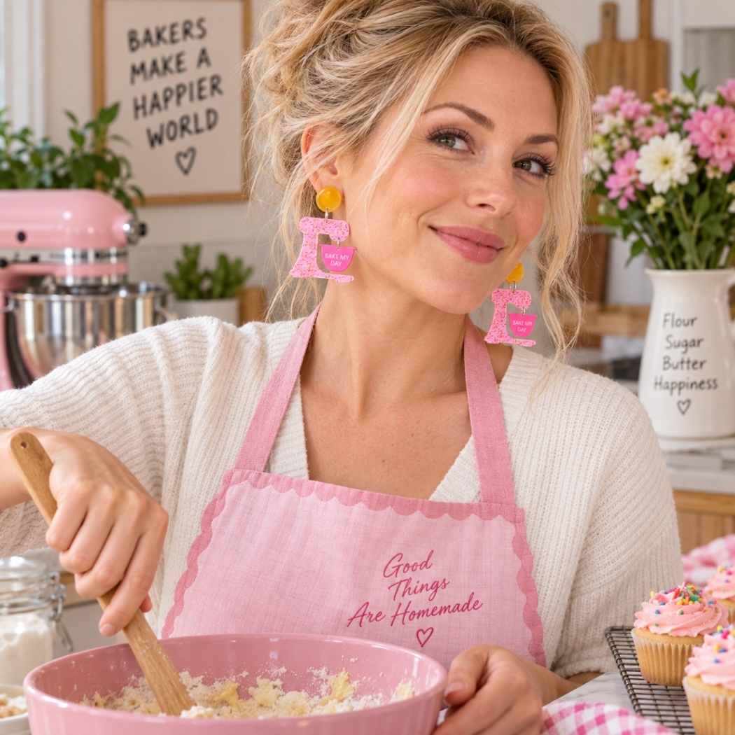 Pink Bake My Day stand mixer acrylic statement earrings