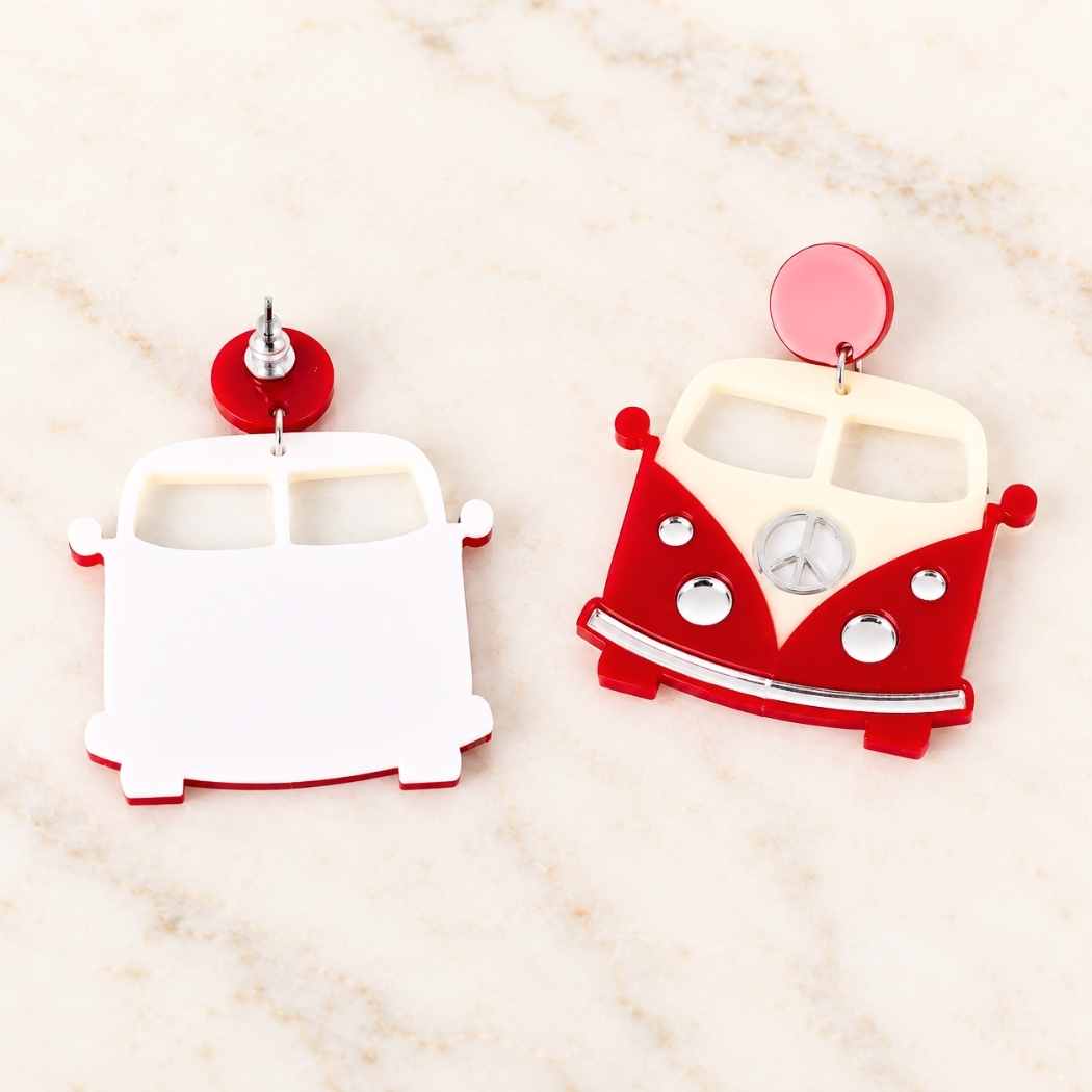 Back view of camper van acrylic stud earrings