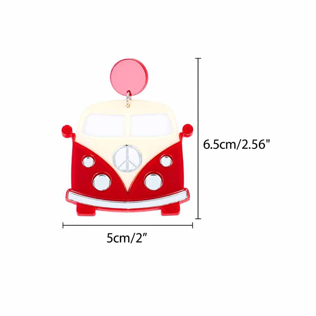 Retro Camper Van Statement Earrings – Red & Cream Acrylic Drop Earrings
