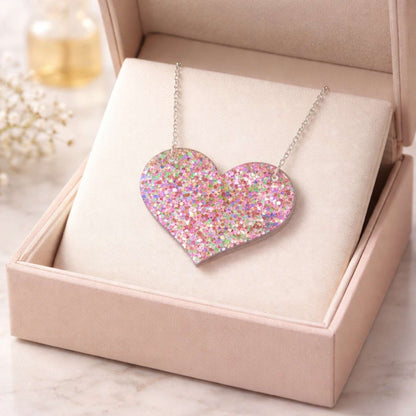 Love Heart Maxi Necklace | Mirror, Glitter & Acrylic | SassyBirds