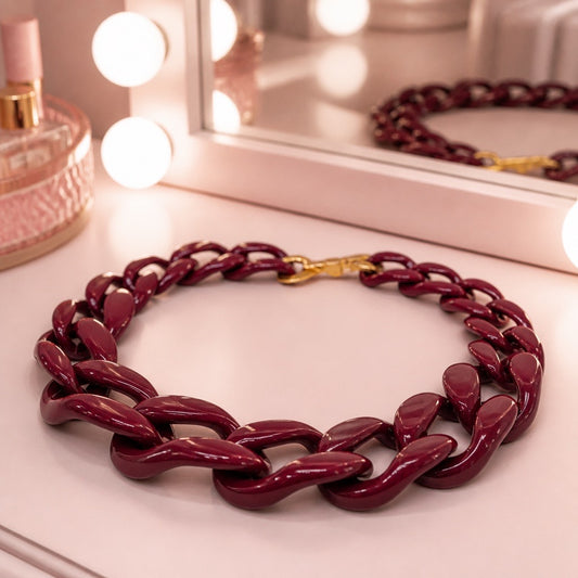 Bold Burgundy Cuban Link Chunky Chain Necklace