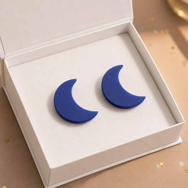 Blue Moon Glow acrylic moon stud earrings