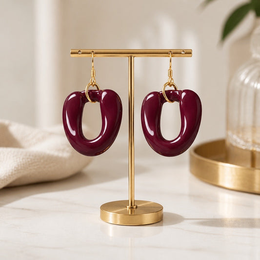 Burgundy Cuban Link Earrings
