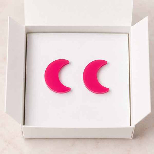 Hot Pink Moon Glow acrylic moon stud earrings