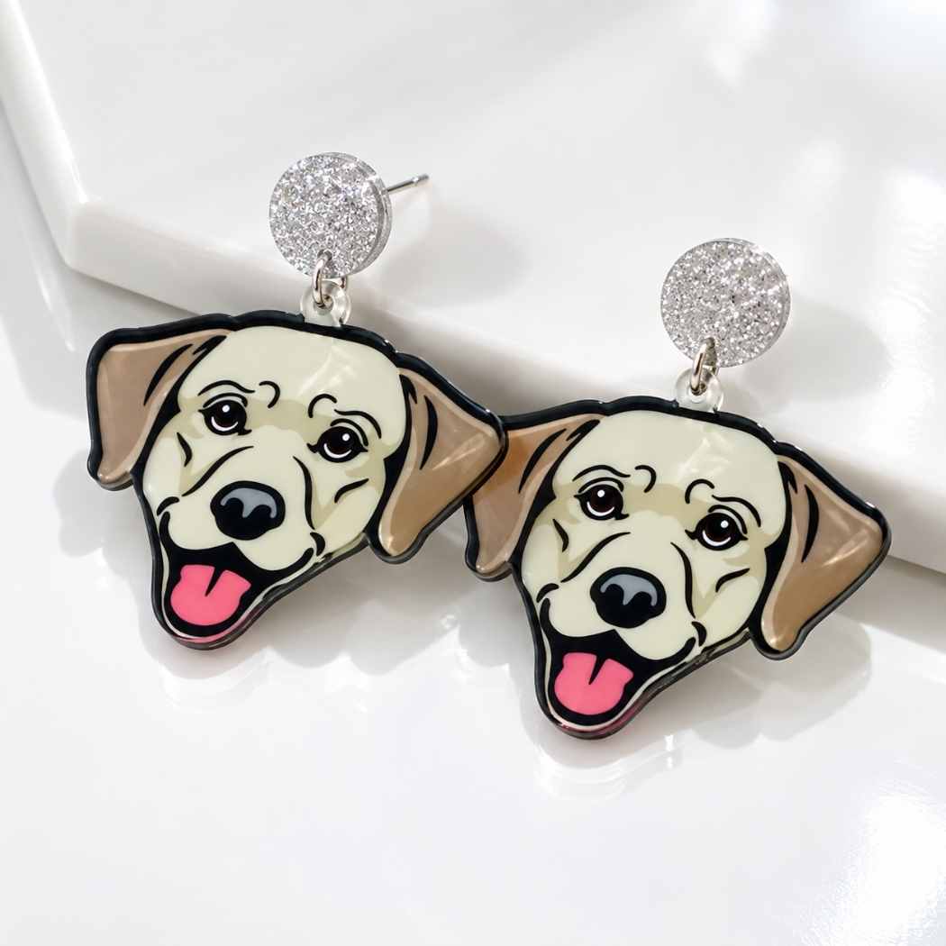 Dog Lover Statement Earrings – Happy Pup Acrylic Drop Earrings