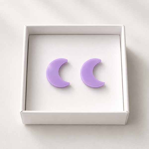 Lilac Moon Glow acrylic moon stud earrings