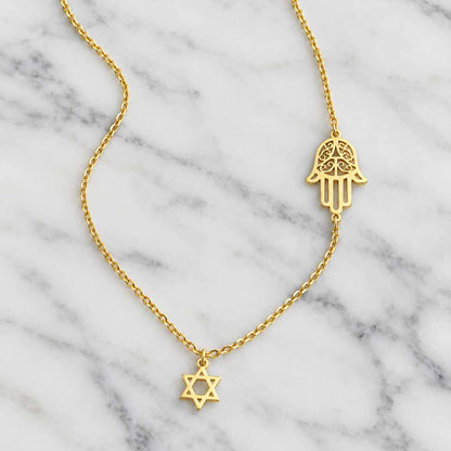 Hamsa & Star of David Necklace