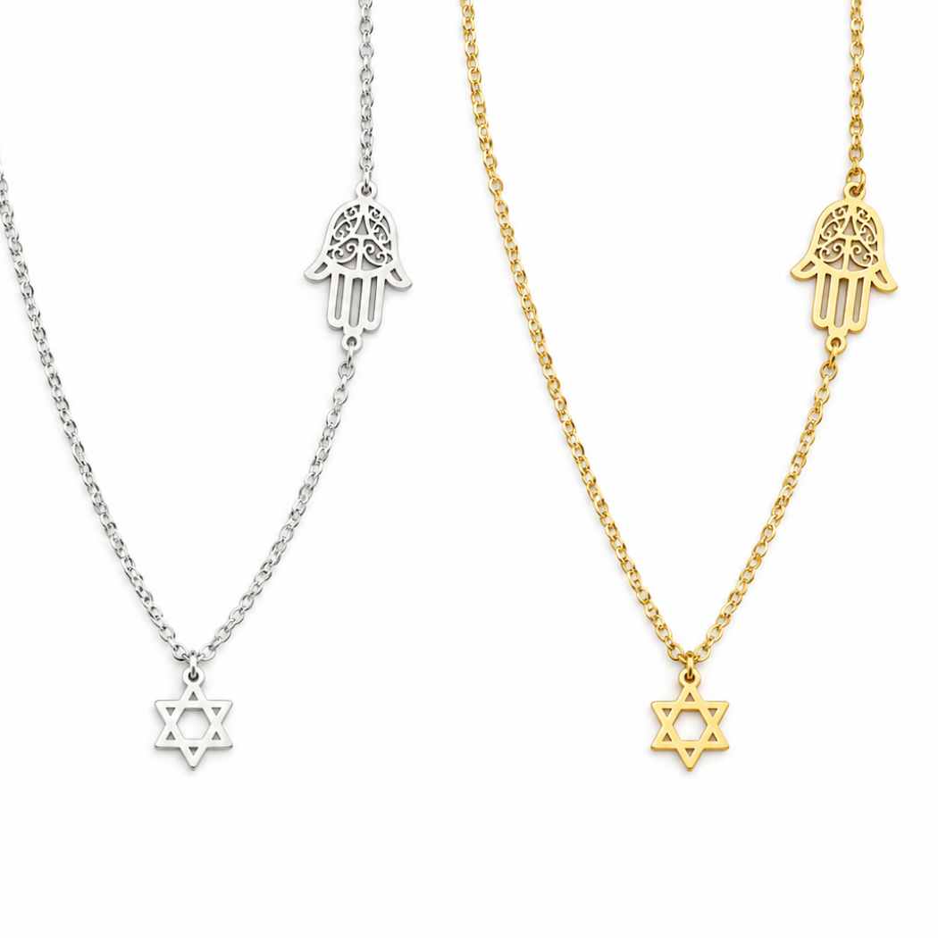 Hamsa & Star of David Necklace
