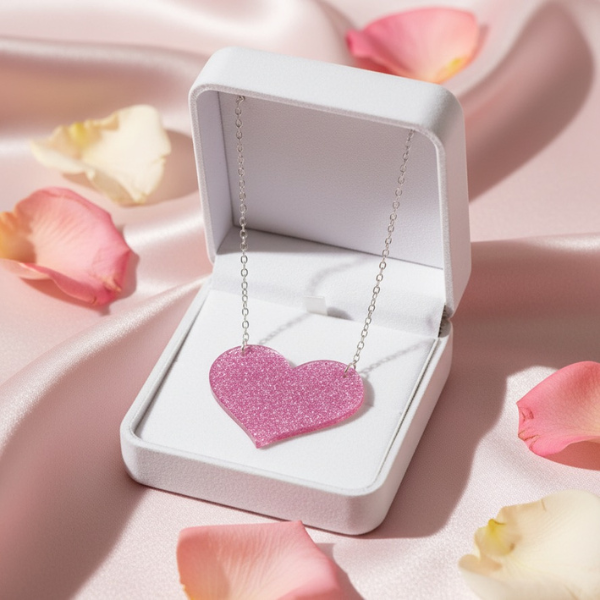Love Heart Maxi Necklace | Mirror, Glitter & Acrylic | SassyBirds
