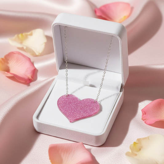 Love Heart Maxi Necklace | Mirror, Glitter & Acrylic | SassyBirds