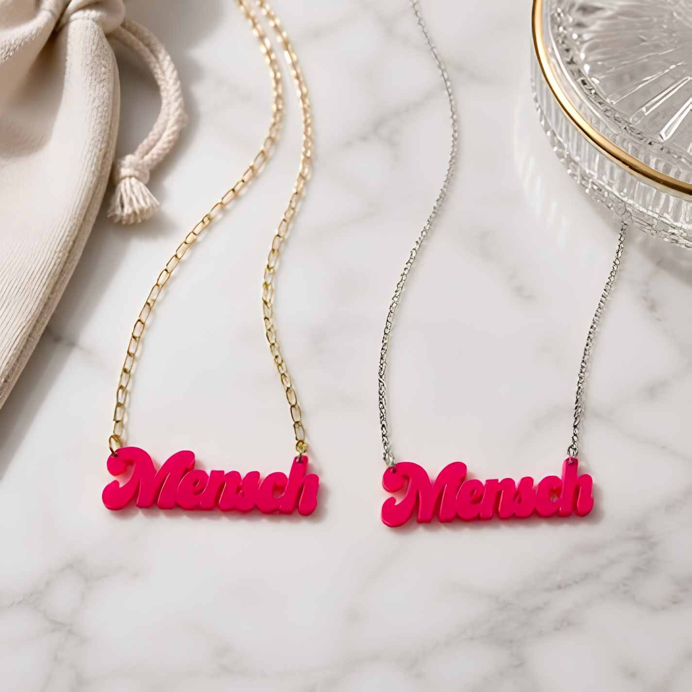 Yiddish Mensch Acrylic Necklace