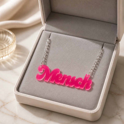 Yiddish Mensch Acrylic Necklace