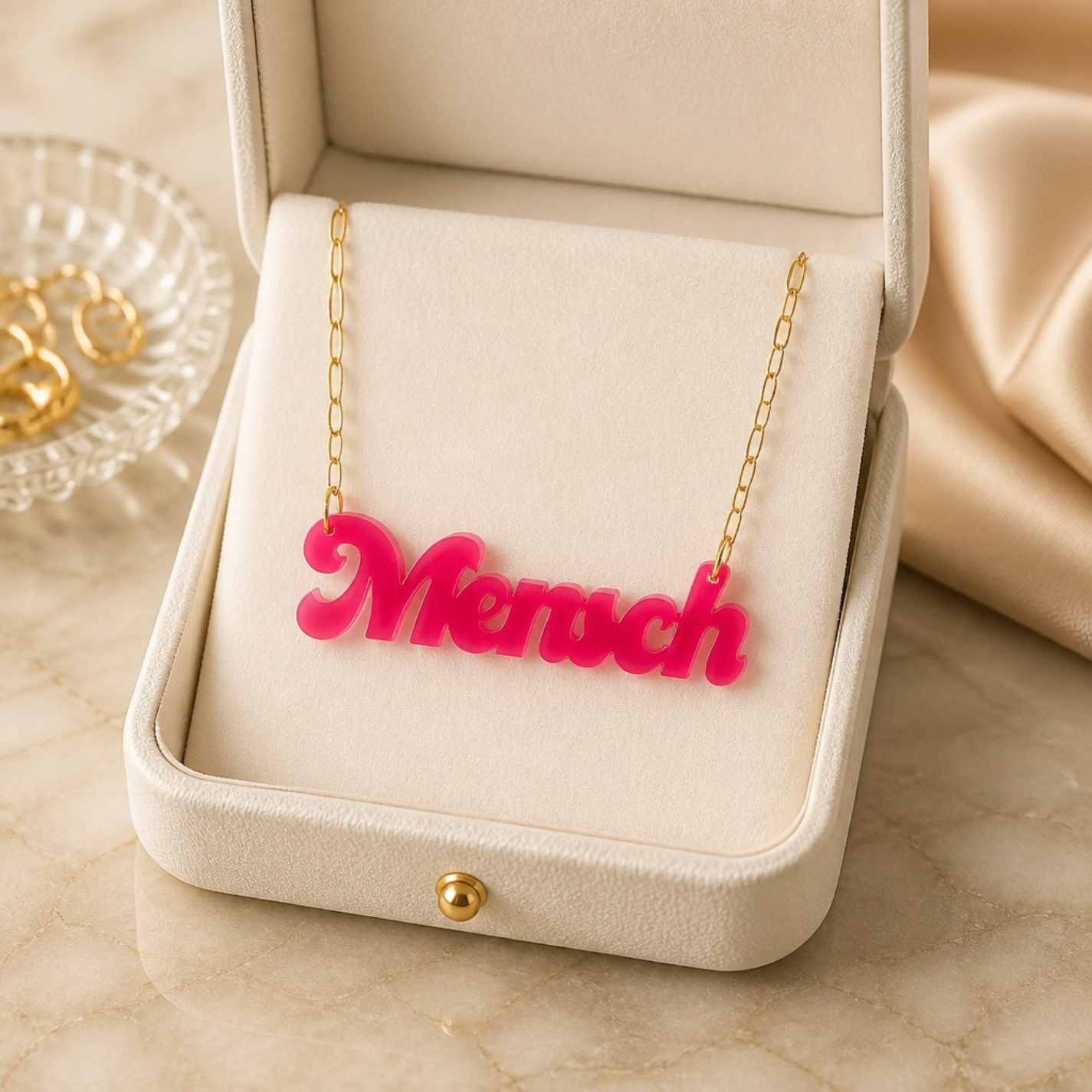 Yiddish Mensch Acrylic Necklace