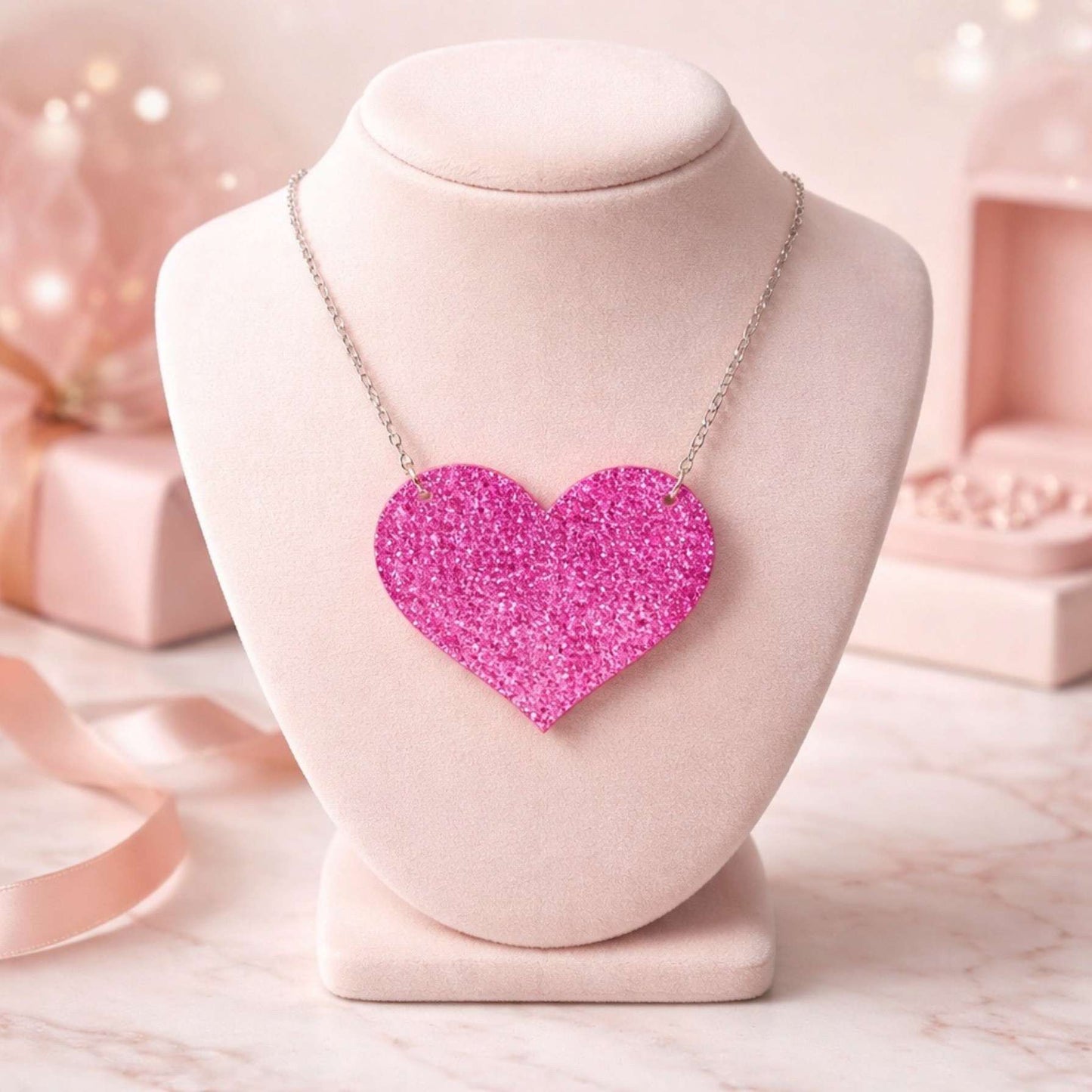 Love Heart Maxi Necklace | Mirror, Glitter & Acrylic | SassyBirds