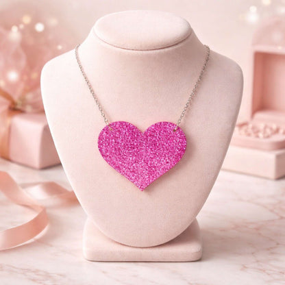 Love Heart Maxi Necklace | Mirror, Glitter & Acrylic | SassyBirds