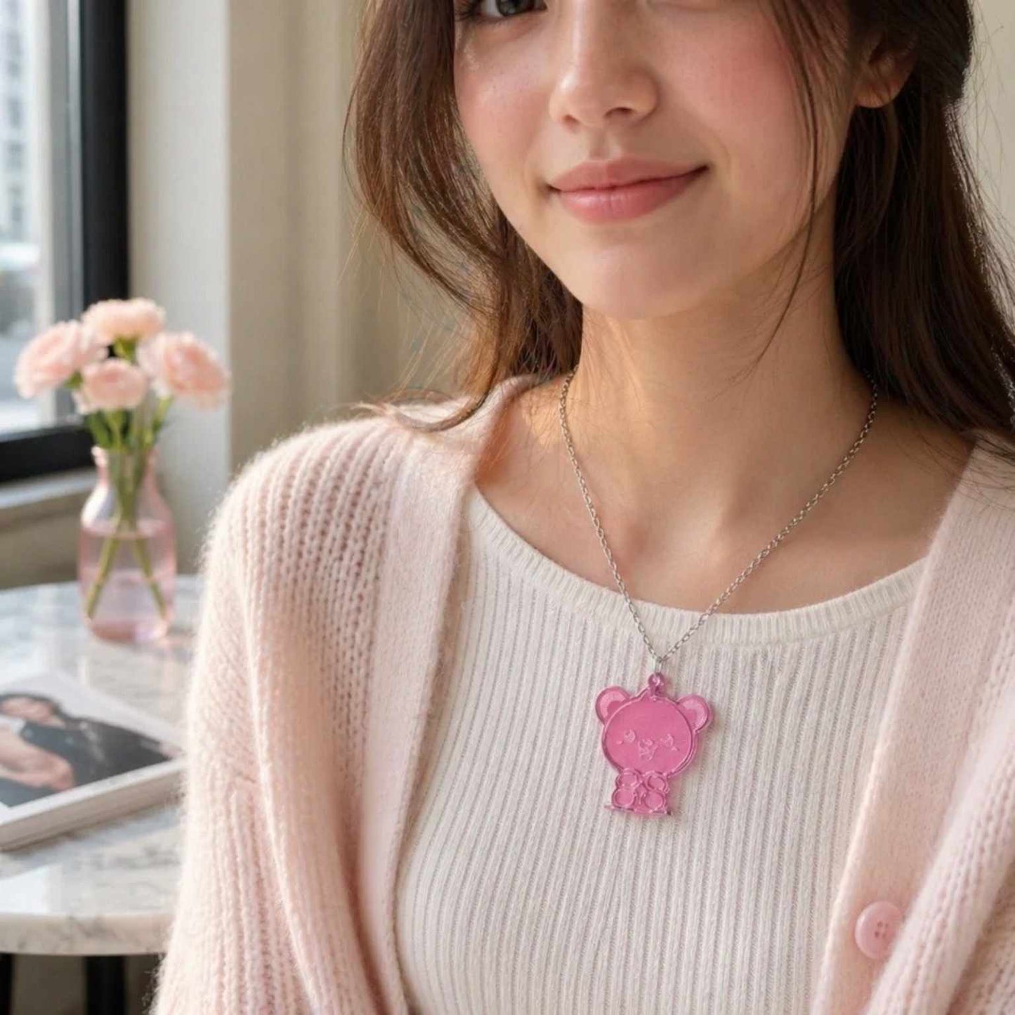 Kawaii Teddy Pop Necklace – Cute Acrylic Bear Pendant