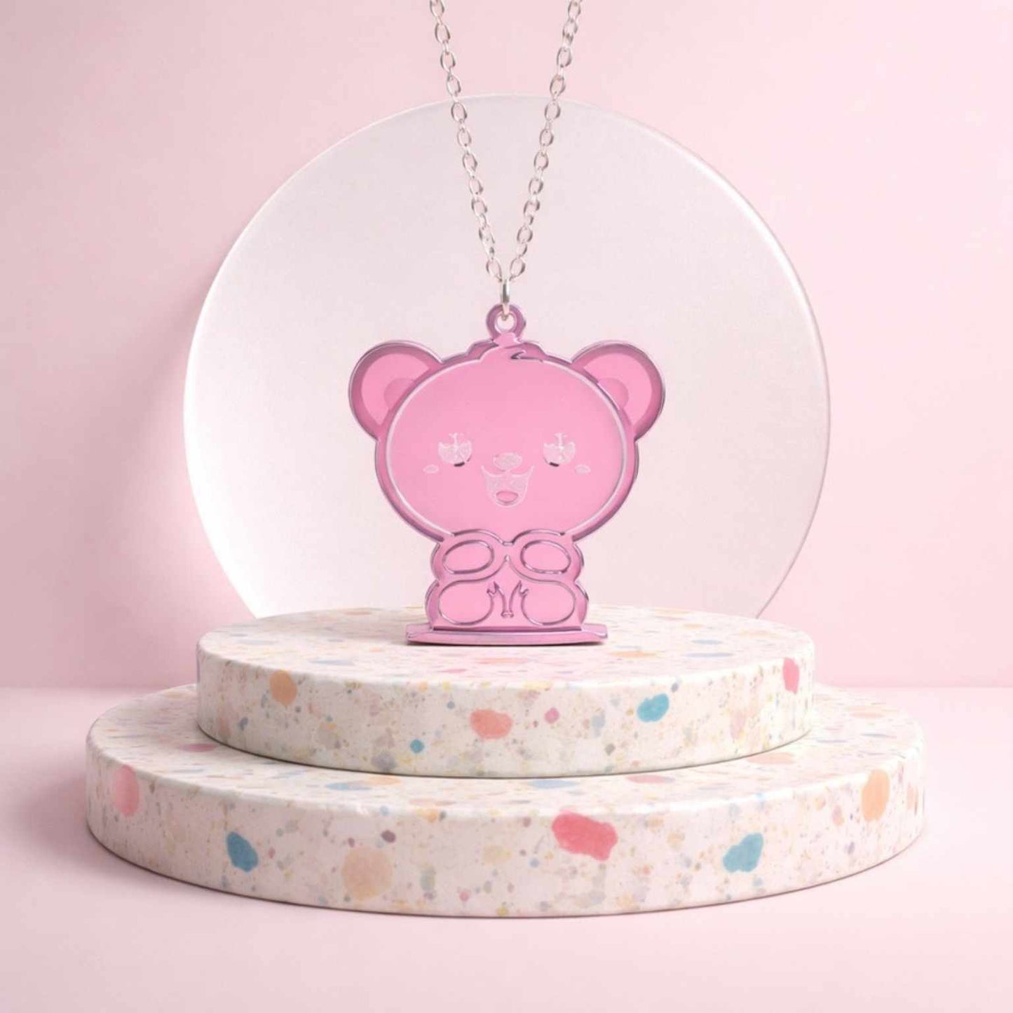 Kawaii Teddy Pop Necklace – Cute Acrylic Bear Pendant