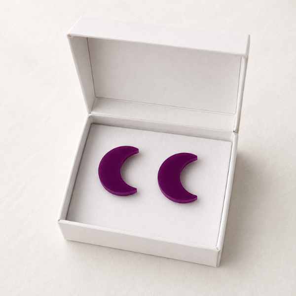 Plum Moon Glow acrylic moon stud earrings