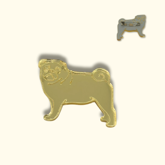 Gold Mirror Pug Dog Pin | Cute Acrylic Brooch