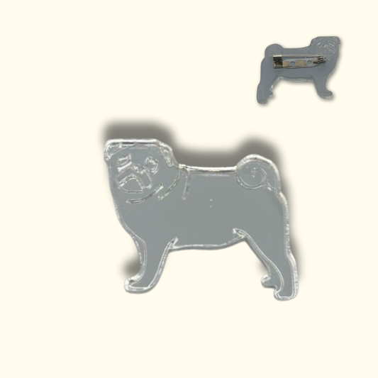 Gold Mirror Pug Dog Pin | Cute Acrylic Brooch
