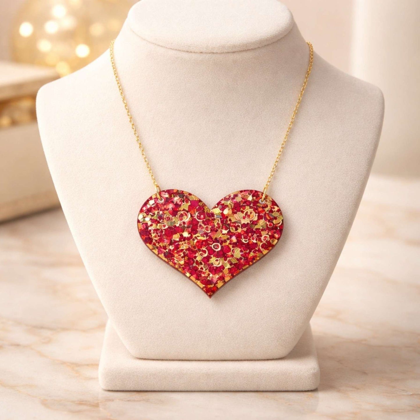 Love Heart Maxi Necklace | Mirror, Glitter & Acrylic | SassyBirds