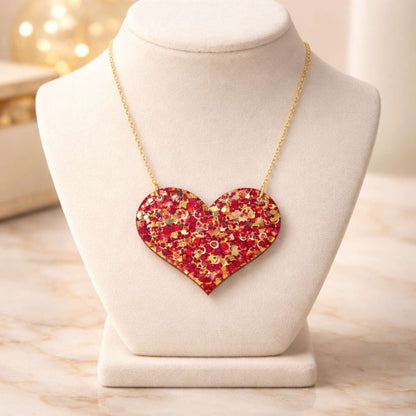 Love Heart Maxi Necklace | Mirror, Glitter & Acrylic | SassyBirds