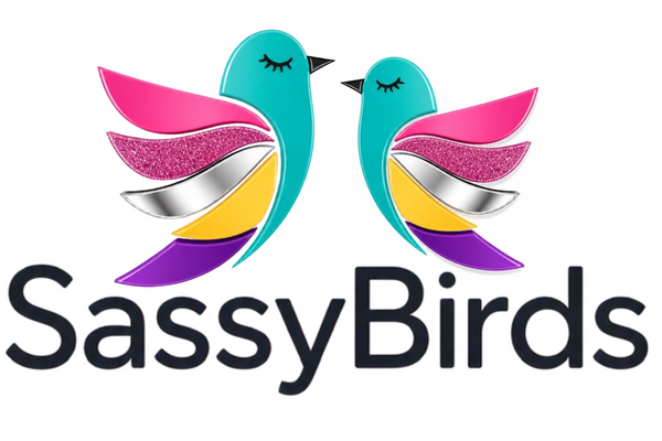 Logo of SassyBirds with colorful birds on a white background