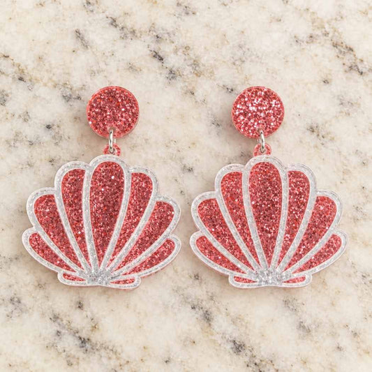 Pink glitter seashell statement earrings in acrylic
