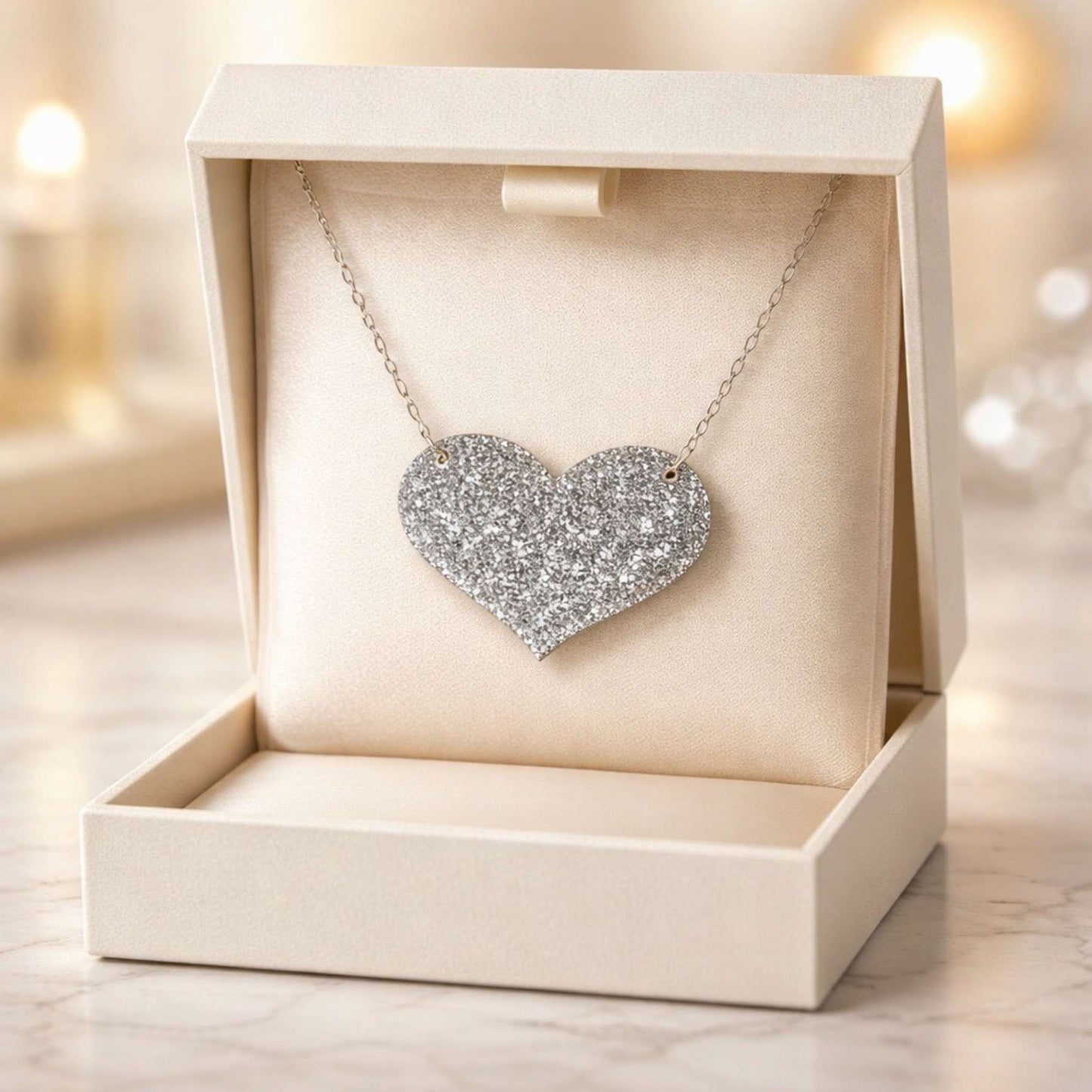 Love Heart Maxi Necklace | Mirror, Glitter & Acrylic | SassyBirds