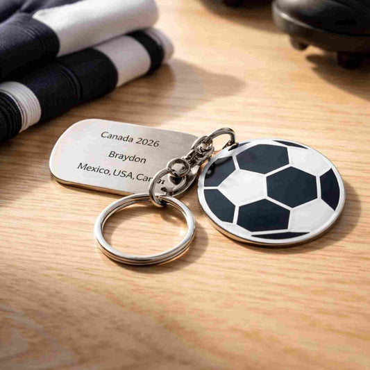 Personalized soccer keychain with name plate World Cup 2026