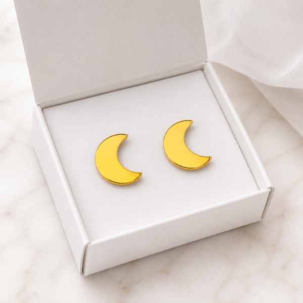 Yellow mirror Moon Glow acrylic moon stud earrings