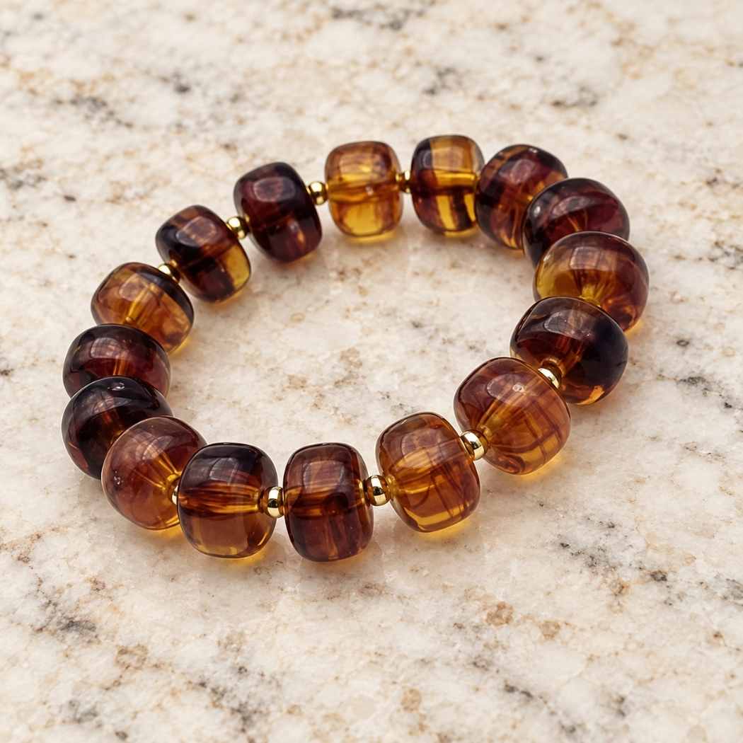 Chunky brown acrylic stretch bracelet with gold-tone spacers