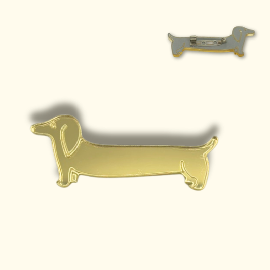 Gold Mirror Dachshund Pin | Long Dog Acrylic Brooch