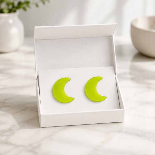 Lime Green Moon Glow acrylic moon stud earrings